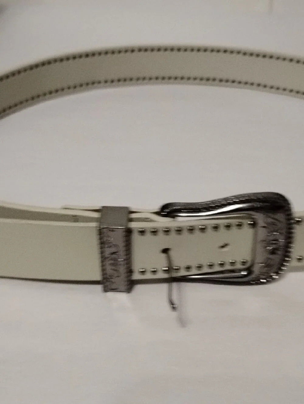 American Eagle Double Buckle Western-Style White Belt with Stud Detailing